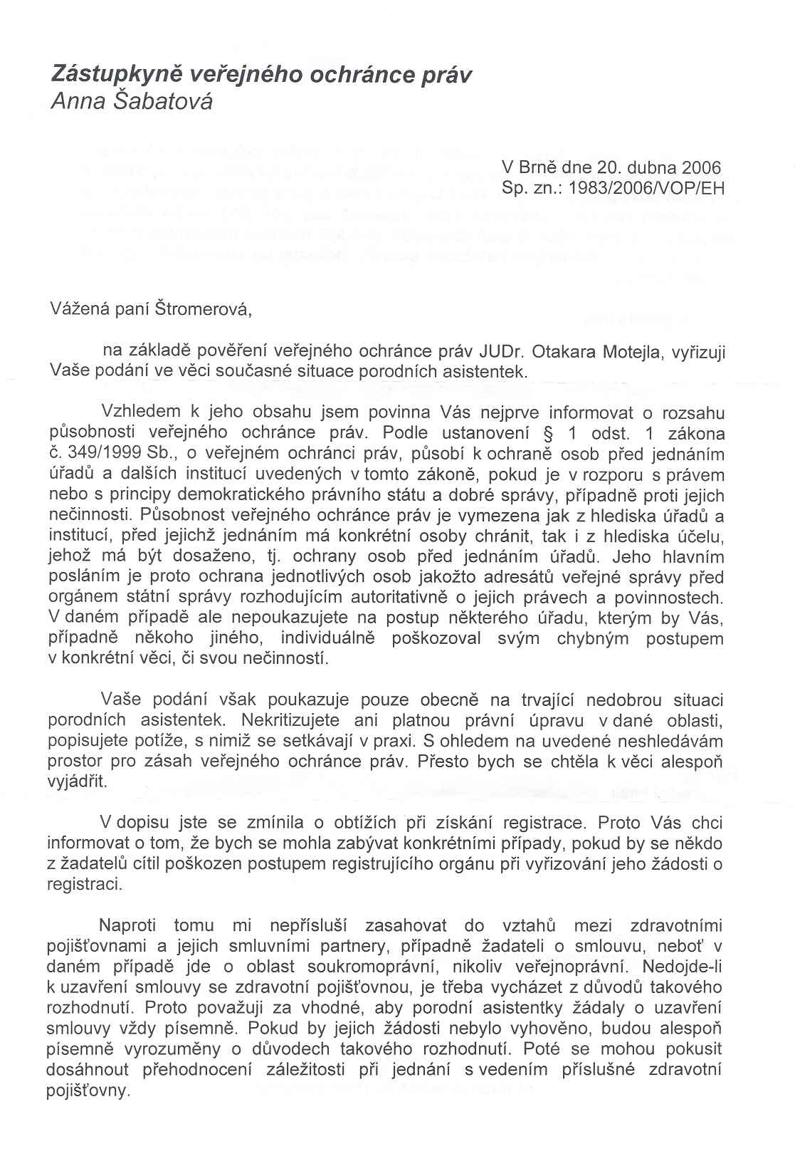 Dopis od Šabatové