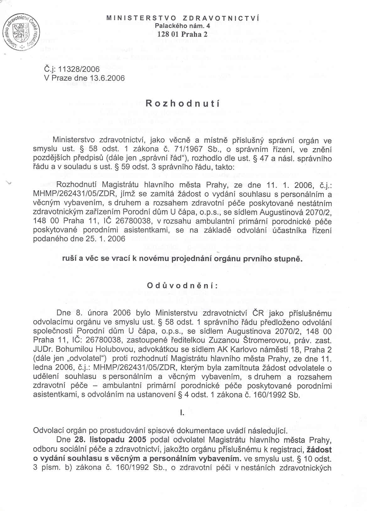 Rozhodnutí MZČR